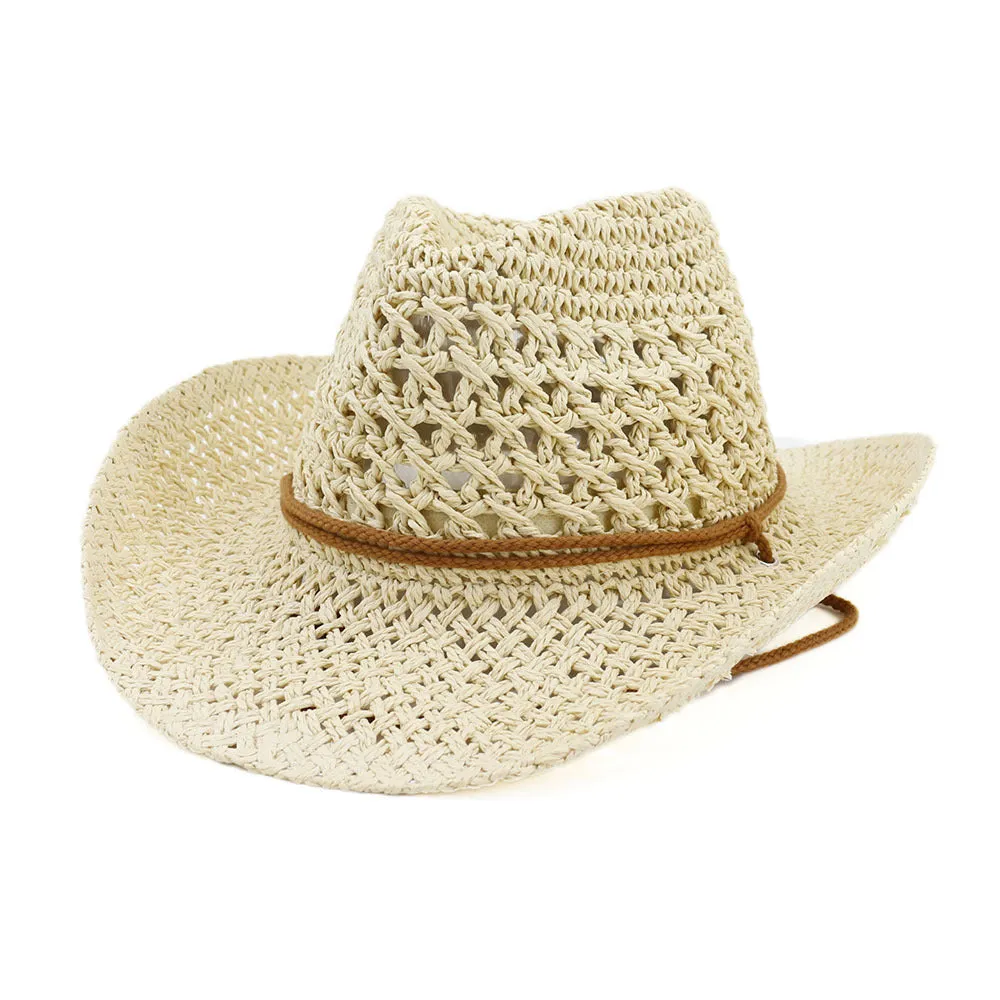 Straw Cowboy Hats Western Cowboy Handmade Straw Hat Bowler Hat Women's Outdoor Beach