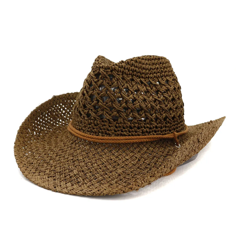 Straw Cowboy Hats Western Cowboy Handmade Straw Hat Bowler Hat Women's Outdoor Beach