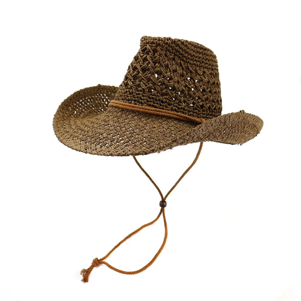 Straw Cowboy Hats Western Cowboy Handmade Straw Hat Bowler Hat Women's Outdoor Beach