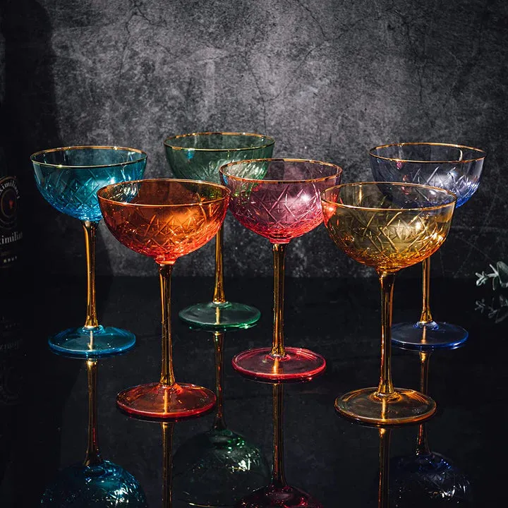 The Wine Savant - Gold Rim Colorful Art Deco Coupe Glasses