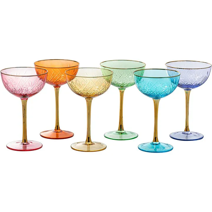 The Wine Savant - Gold Rim Colorful Art Deco Coupe Glasses