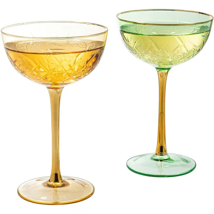 The Wine Savant - Gold Rim Colorful Art Deco Coupe Glasses