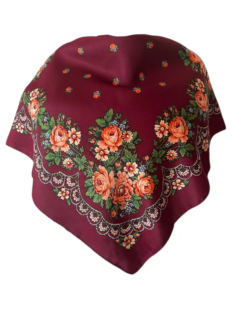 Traditional Polish Folk Head Scarf - Highlander Collection, Burgundy