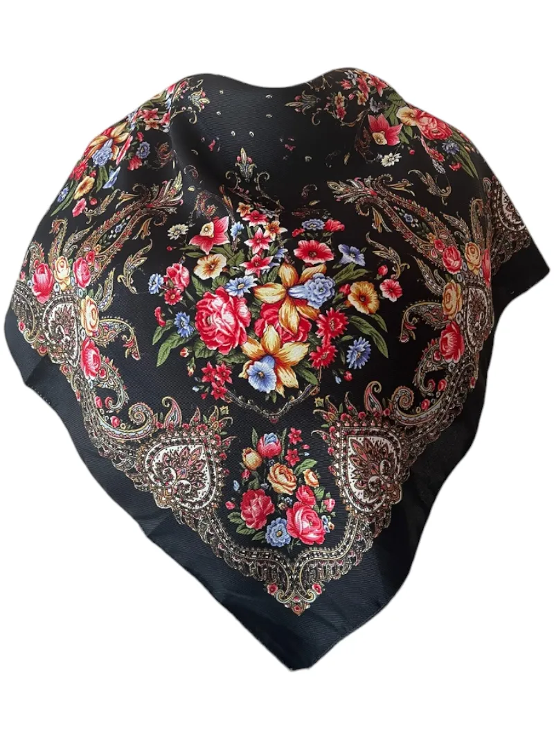 Traditional Polish Folk Head Scarf - Royal Collection, Black