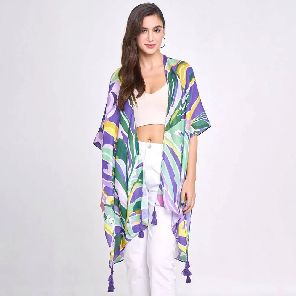 Tropical Purple Kimono Cover-Up with Tassels