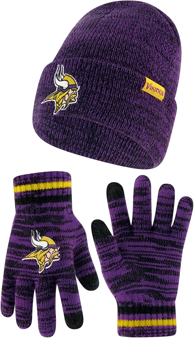 Ultra Game Adults Unisex NFL Official Super Soft Marl Knit Winter Beanie Knit Hat with Extra Warm Touch Screen Gloves|Minnesota Vikings