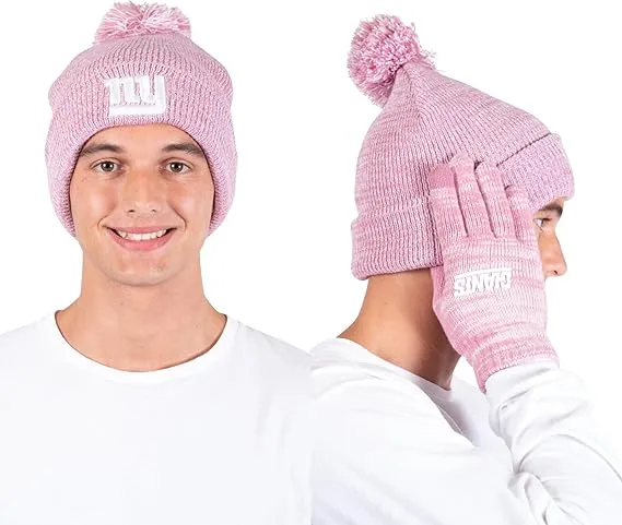 Ultra Game Adults Unisex NFL Official Super Soft Winter Beanie Knit Hat with Extra Warm Touch Screen Gloves|New York Giants