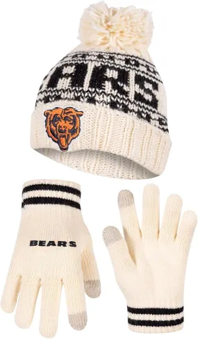 Ultra Game Youth NFL Official Super Soft Cable Knit Winter Beanie Knit Hat with Extra Warm Touch Screen Gloves|Chicago Bears