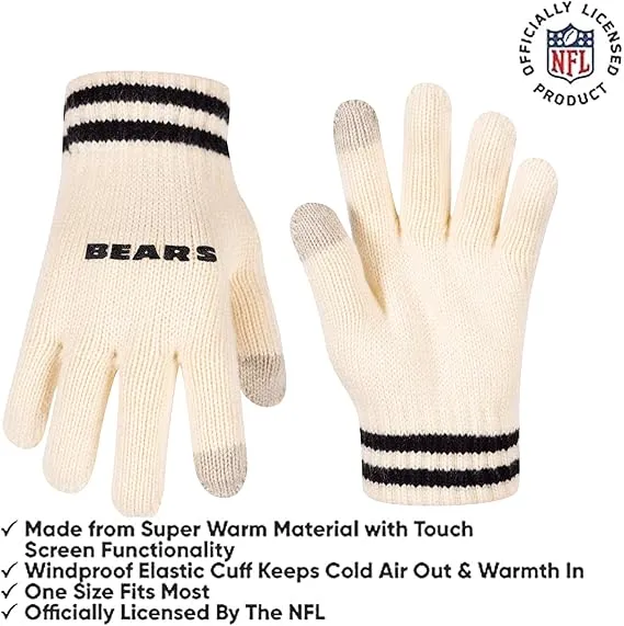 Ultra Game Youth NFL Official Super Soft Cable Knit Winter Beanie Knit Hat with Extra Warm Touch Screen Gloves|Chicago Bears