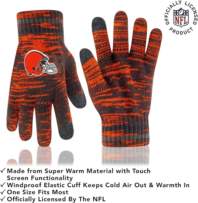 Ultra Game Youth NFL Official Super Soft Marl Knit Winter Beanie Knit Hat with Extra Warm Touch Screen Gloves|Cleveland Browns