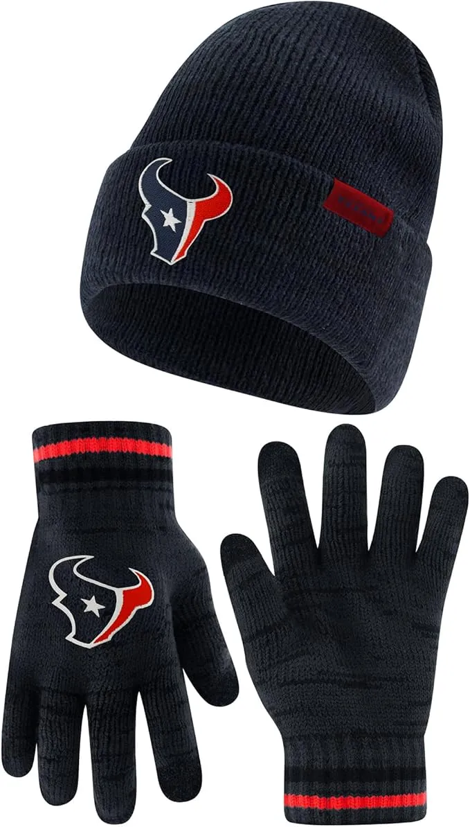 Ultra Game Youth NFL Official Super Soft Marl Knit Winter Beanie Knit Hat with Extra Warm Touch Screen Gloves|Houston Texans