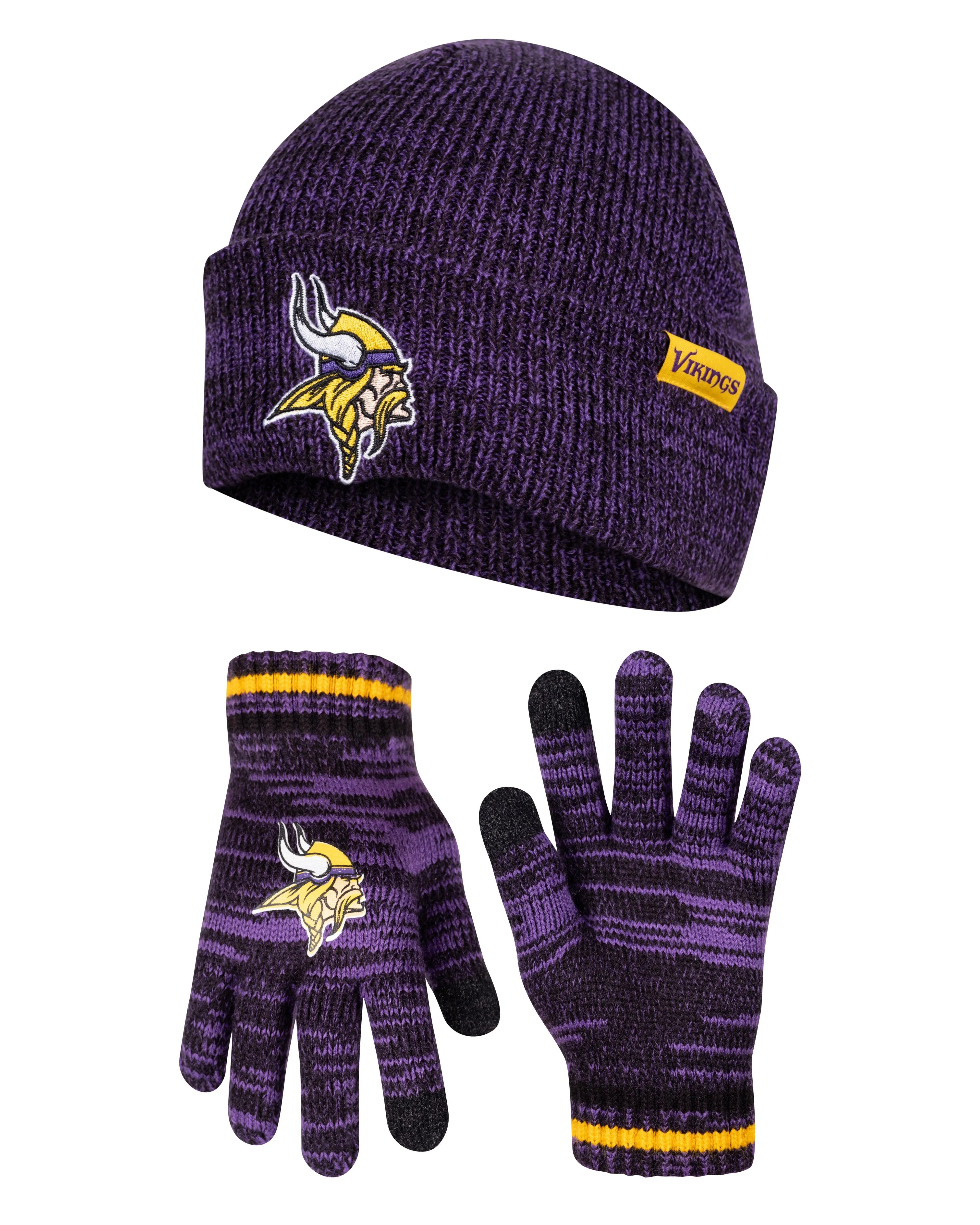 Ultra Game Youth NFL Official Super Soft Marl Knit Winter Beanie Knit Hat with Extra Warm Touch Screen Gloves|Minnesota Vikings