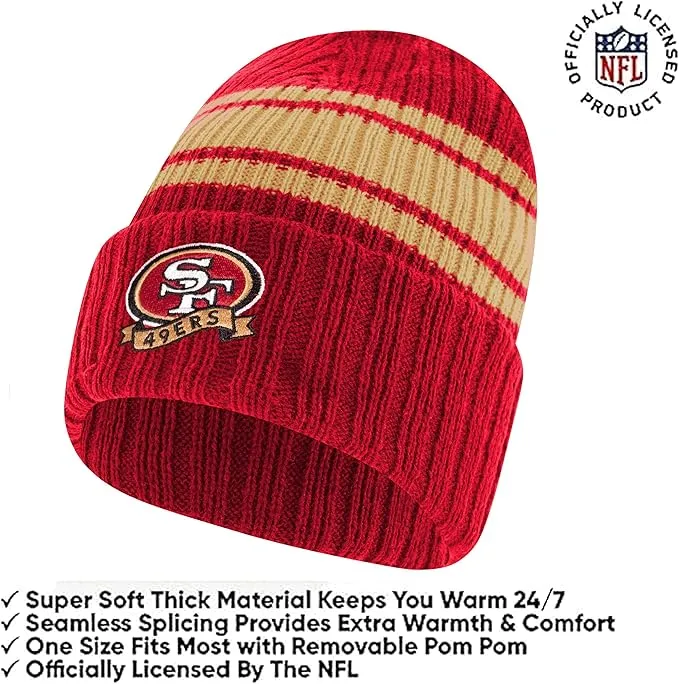 Ultra Game Youth NFL Official Super Soft Team Stripe Winter Beanie Knit Hat with Extra Warm Touch Screen Gloves|San Francisco 49ers