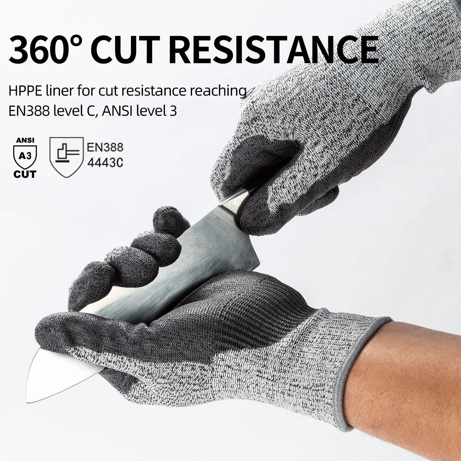 Vgo 2 Pairs Level 5 Cut Resistant Gloves EN388 Certified Hand Protection Gloves (Grey,SK2131)