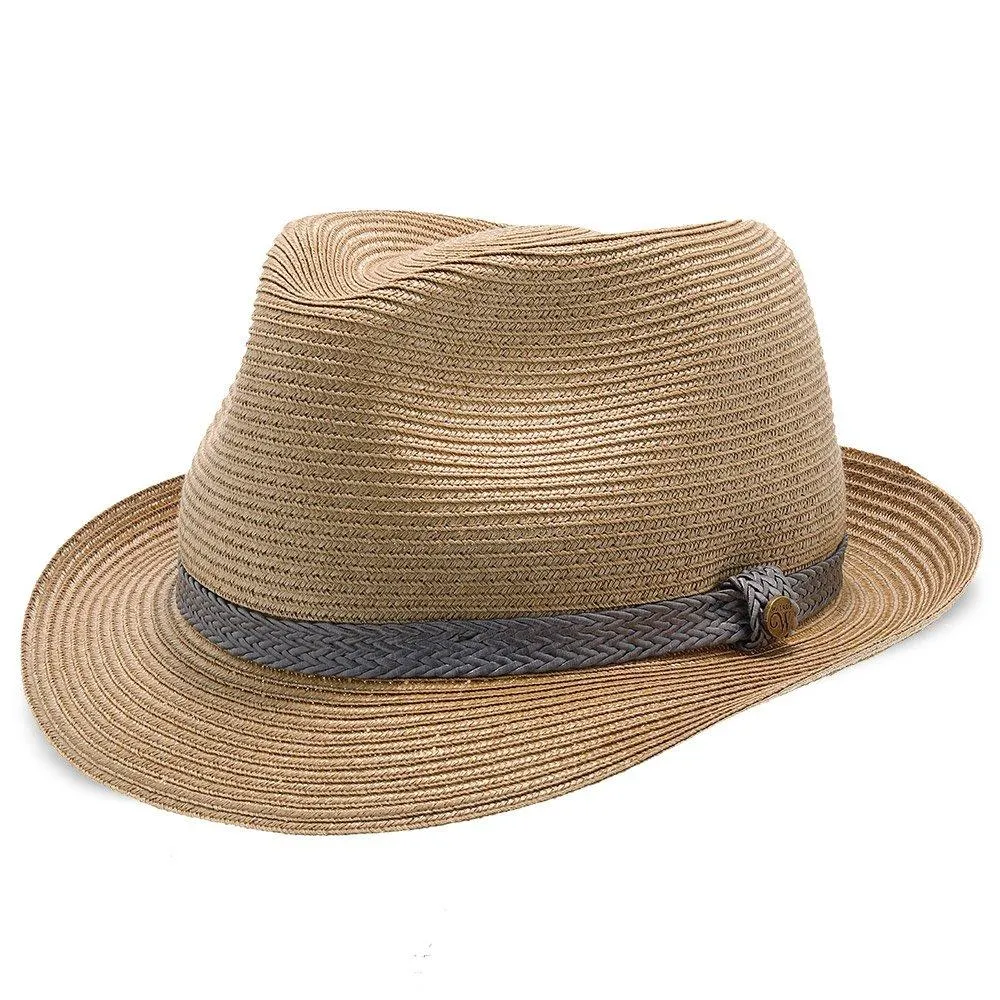 Walrus Hats Paper Braid Straw Fedora Hat w/ Grey Band