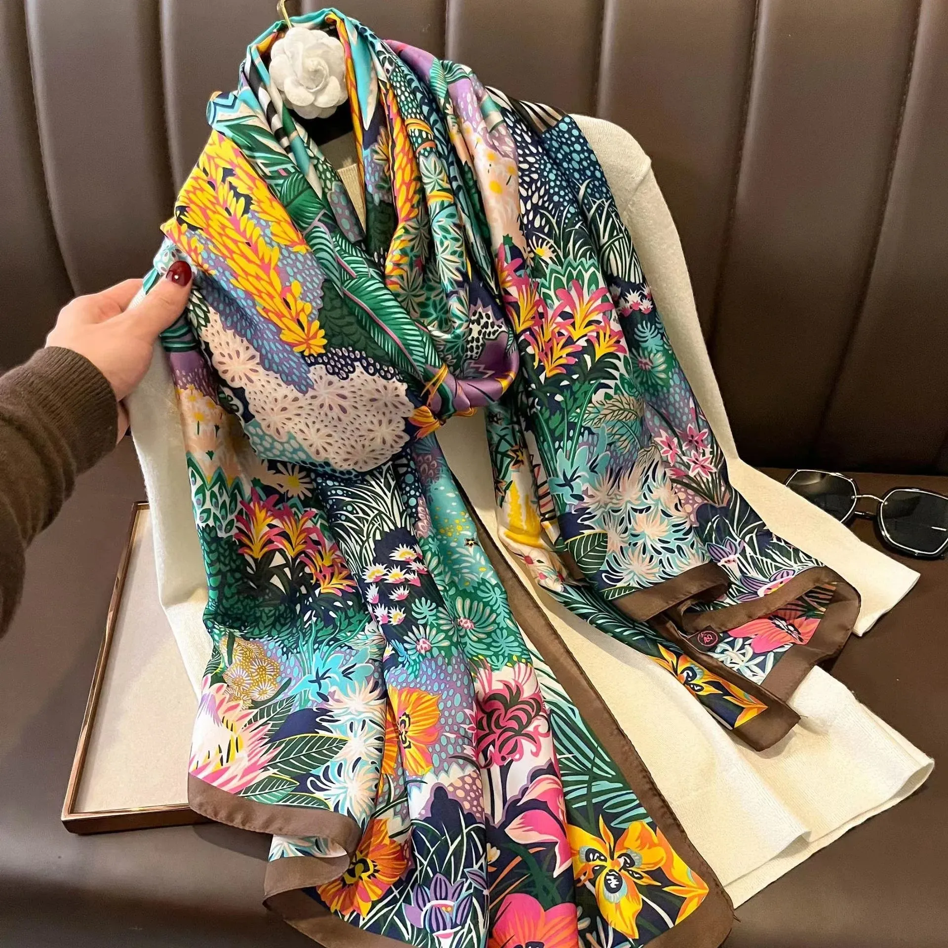 Women Fashion Print Silk Scarf Luxury Warm 180X90CM Shawl