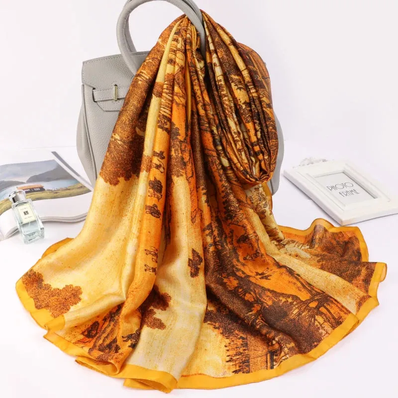 Women Fashion Print Silk Scarf Luxury Warm 180X90CM Shawl