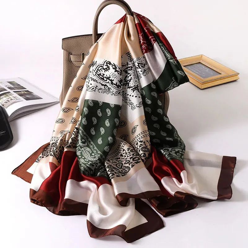 Women Fashion Print Silk Scarf Luxury Warm 180X90CM Shawl