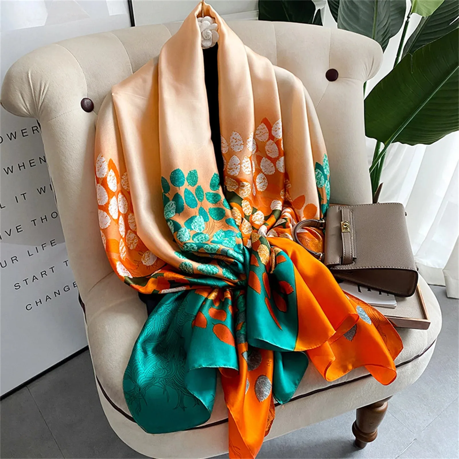 Women Fashion Print Silk Scarf Luxury Warm 180X90CM Shawl