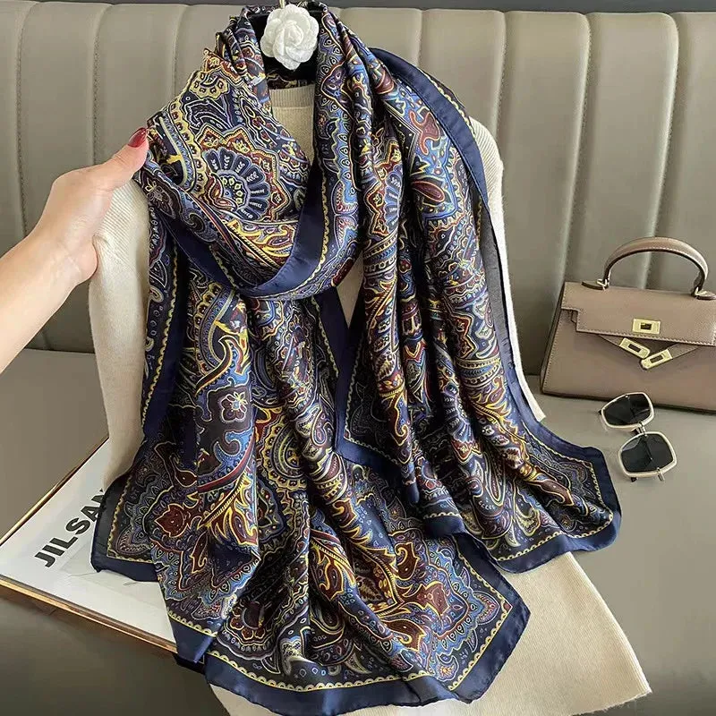 Women Fashion Print Silk Scarf Luxury Warm 180X90CM Shawl