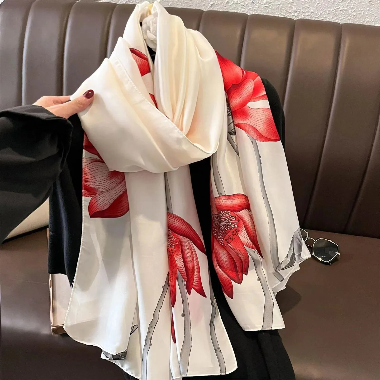 Women Fashion Print Silk Scarf Luxury Warm 180X90CM Shawl