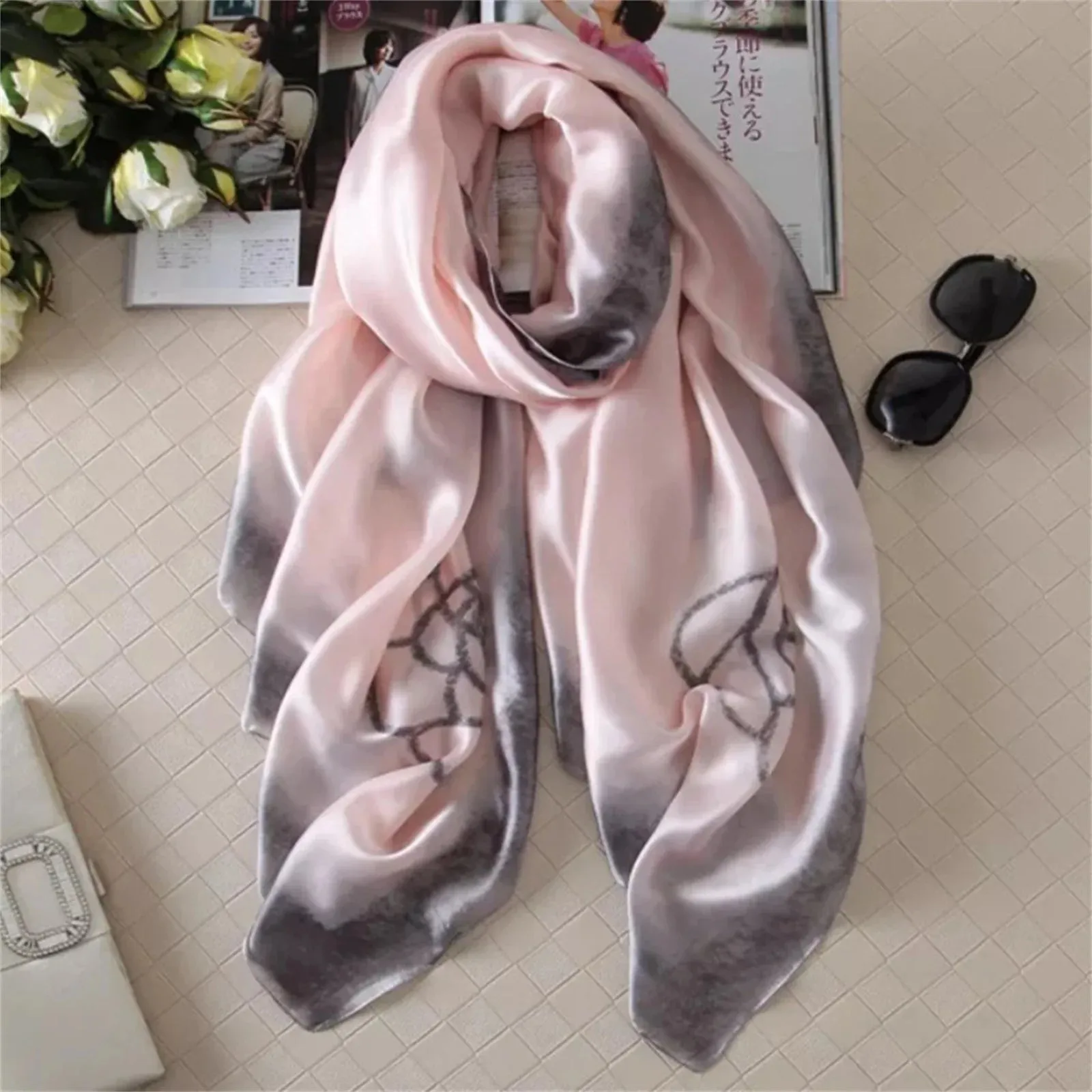 Women Fashion Print Silk Scarf Luxury Warm 180X90CM Shawl