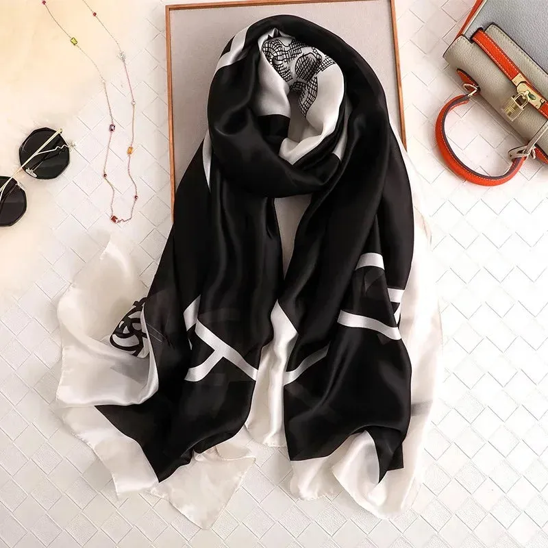 Women Fashion Print Silk Scarf Luxury Warm 180X90CM Shawl