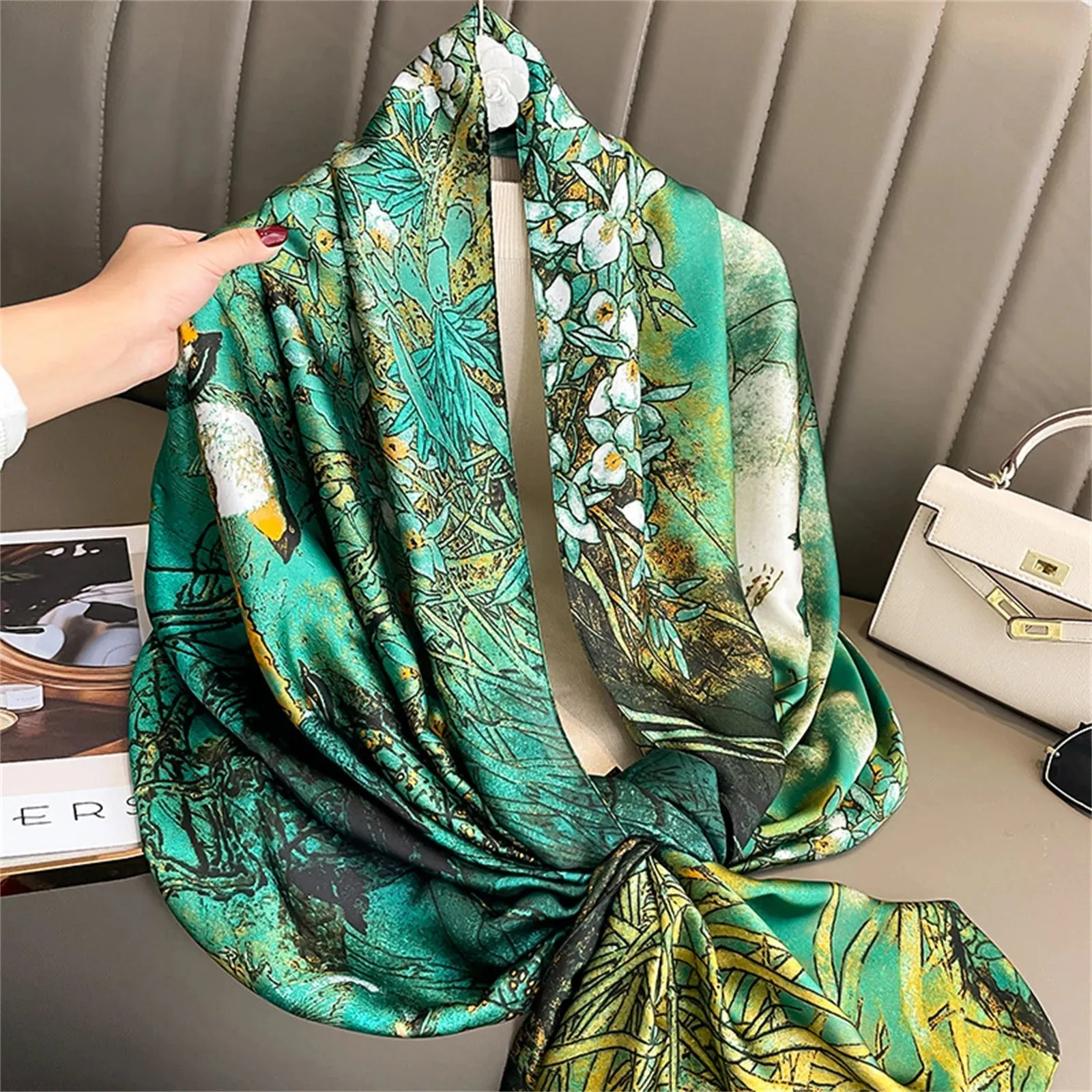 Women Fashion Print Silk Scarf Luxury Warm 180X90CM Shawl