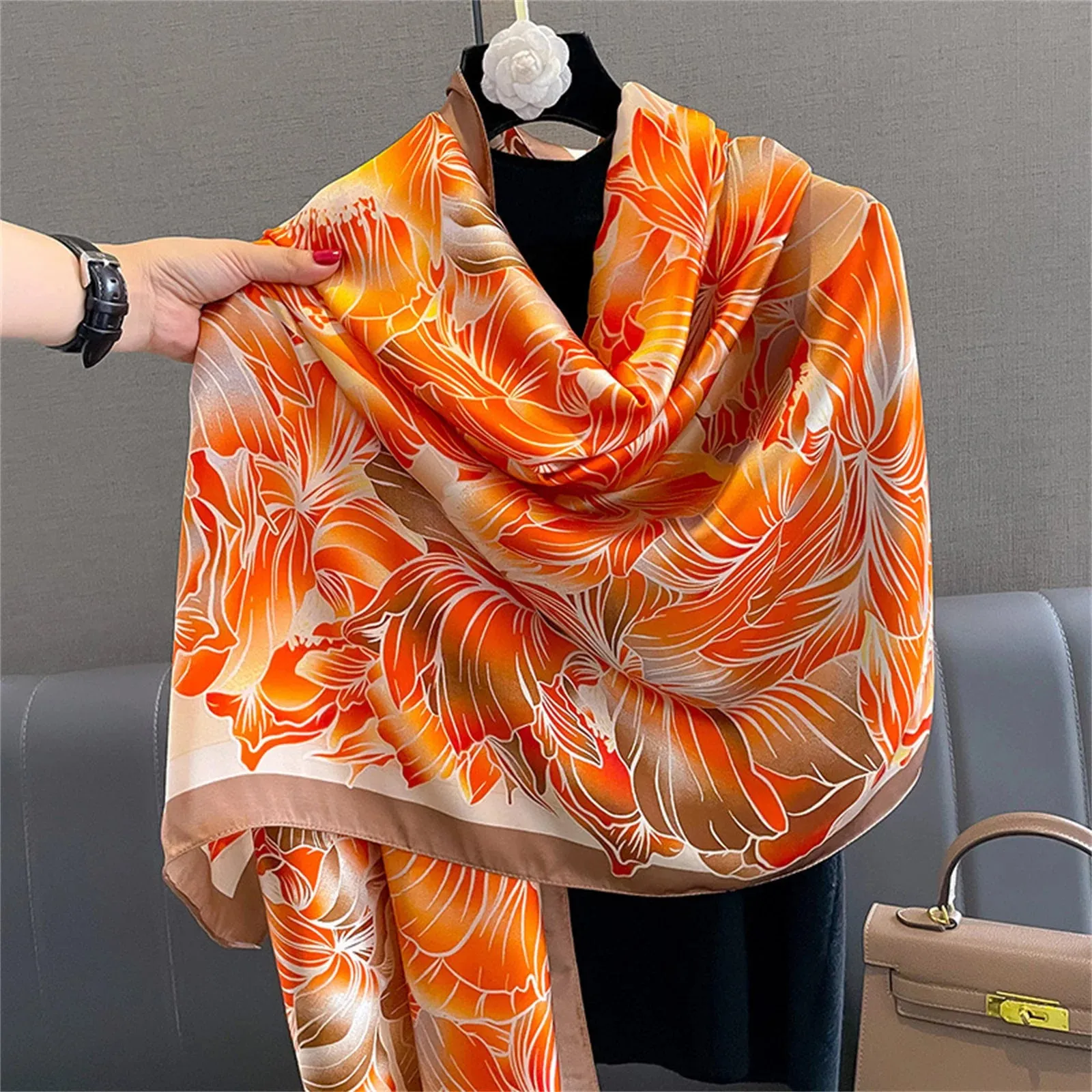 Women Fashion Print Silk Scarf Luxury Warm 180X90CM Shawl