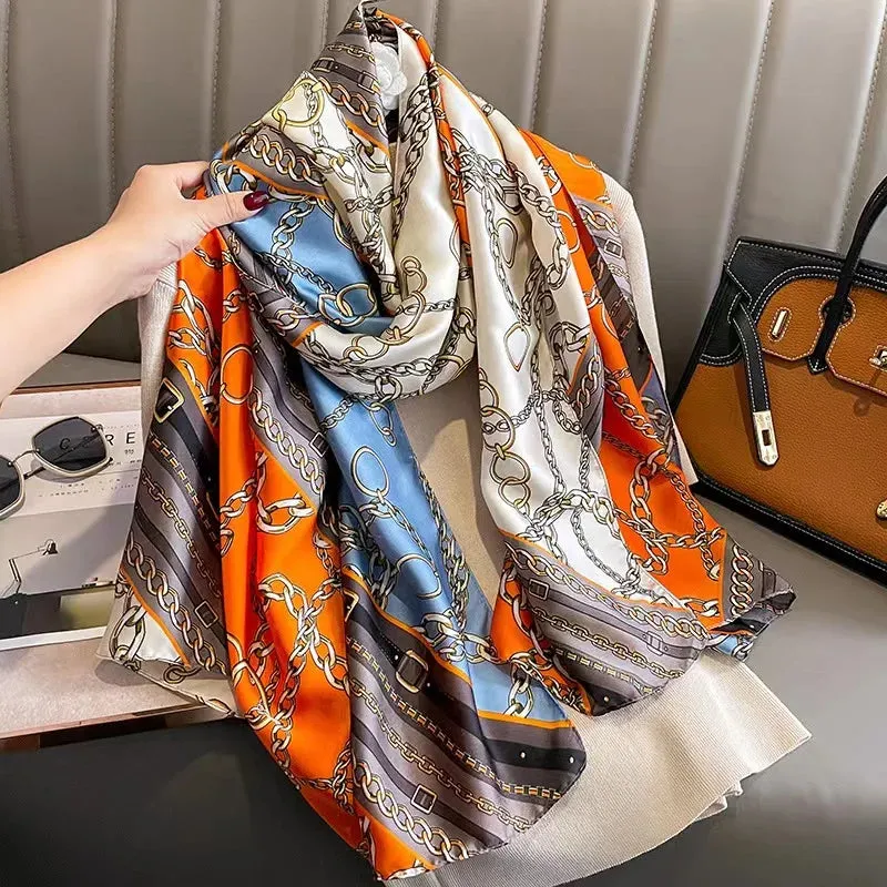 Women Fashion Print Silk Scarf Luxury Warm 180X90CM Shawl