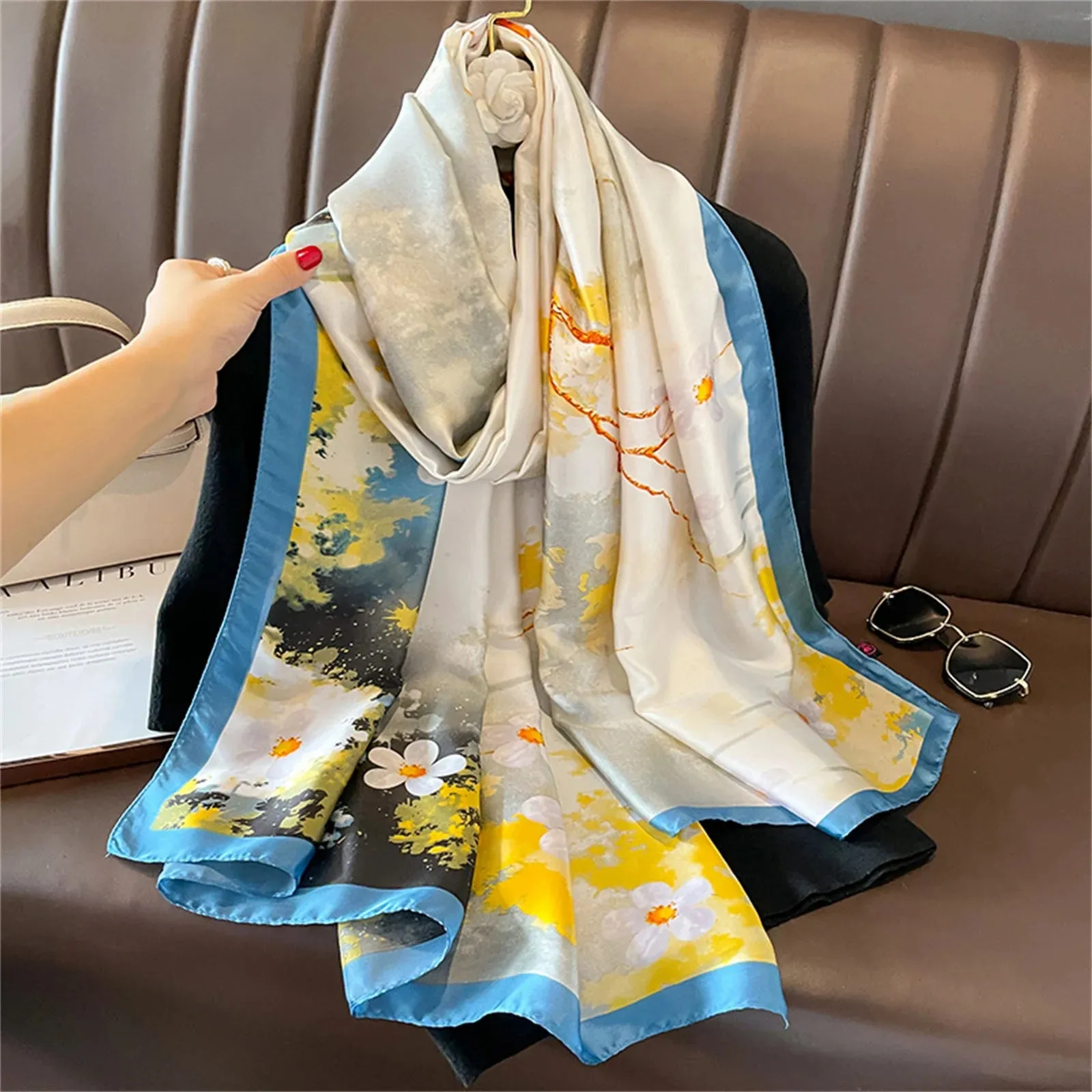 Women Fashion Print Silk Scarf Luxury Warm 180X90CM Shawl