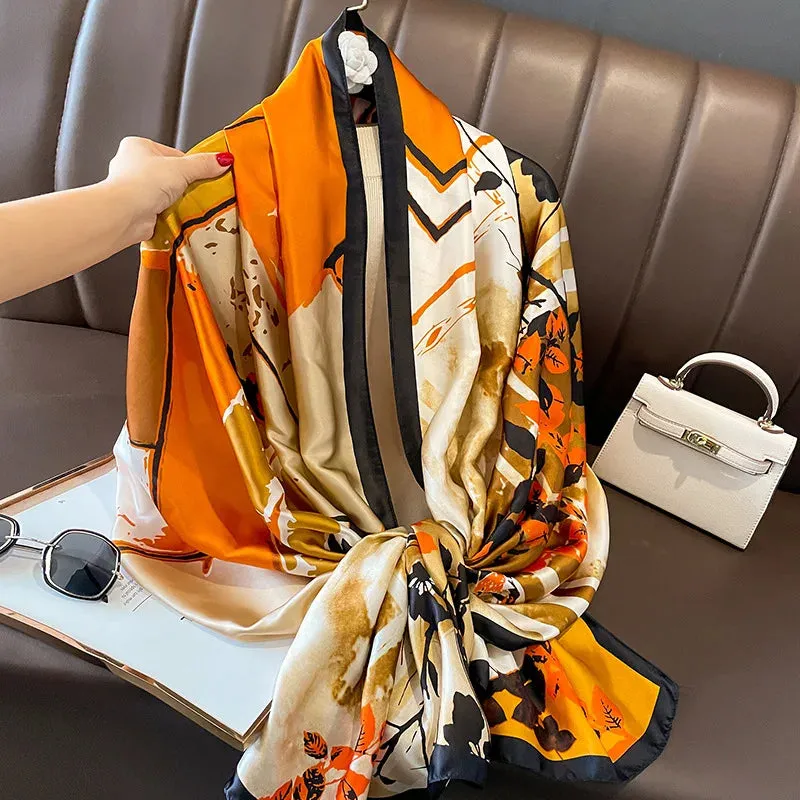 Women Fashion Print Silk Scarf Luxury Warm 180X90CM Shawl