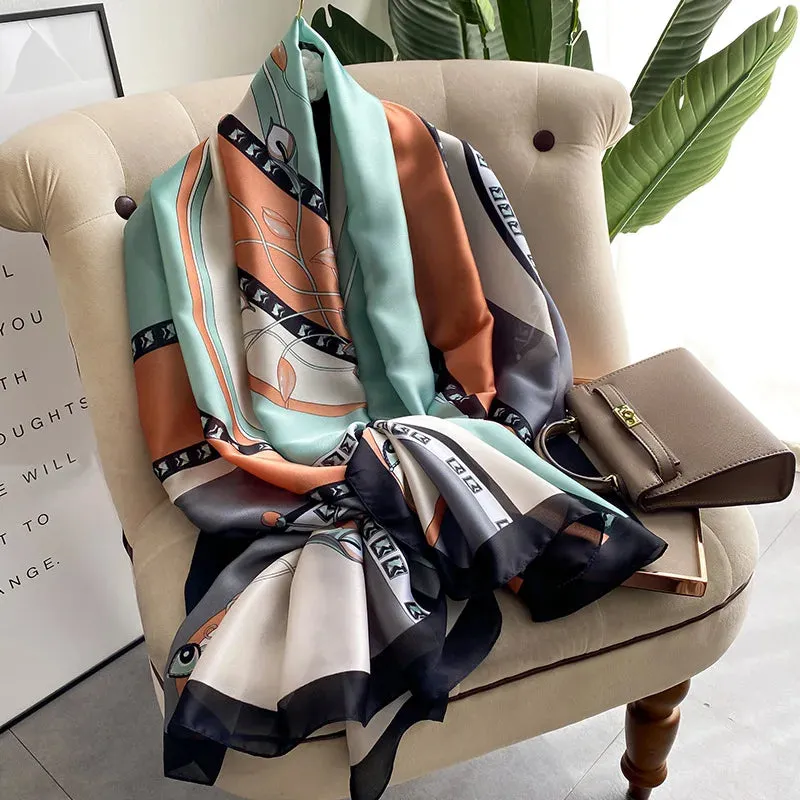 Women Fashion Print Silk Scarf Luxury Warm 180X90CM Shawl