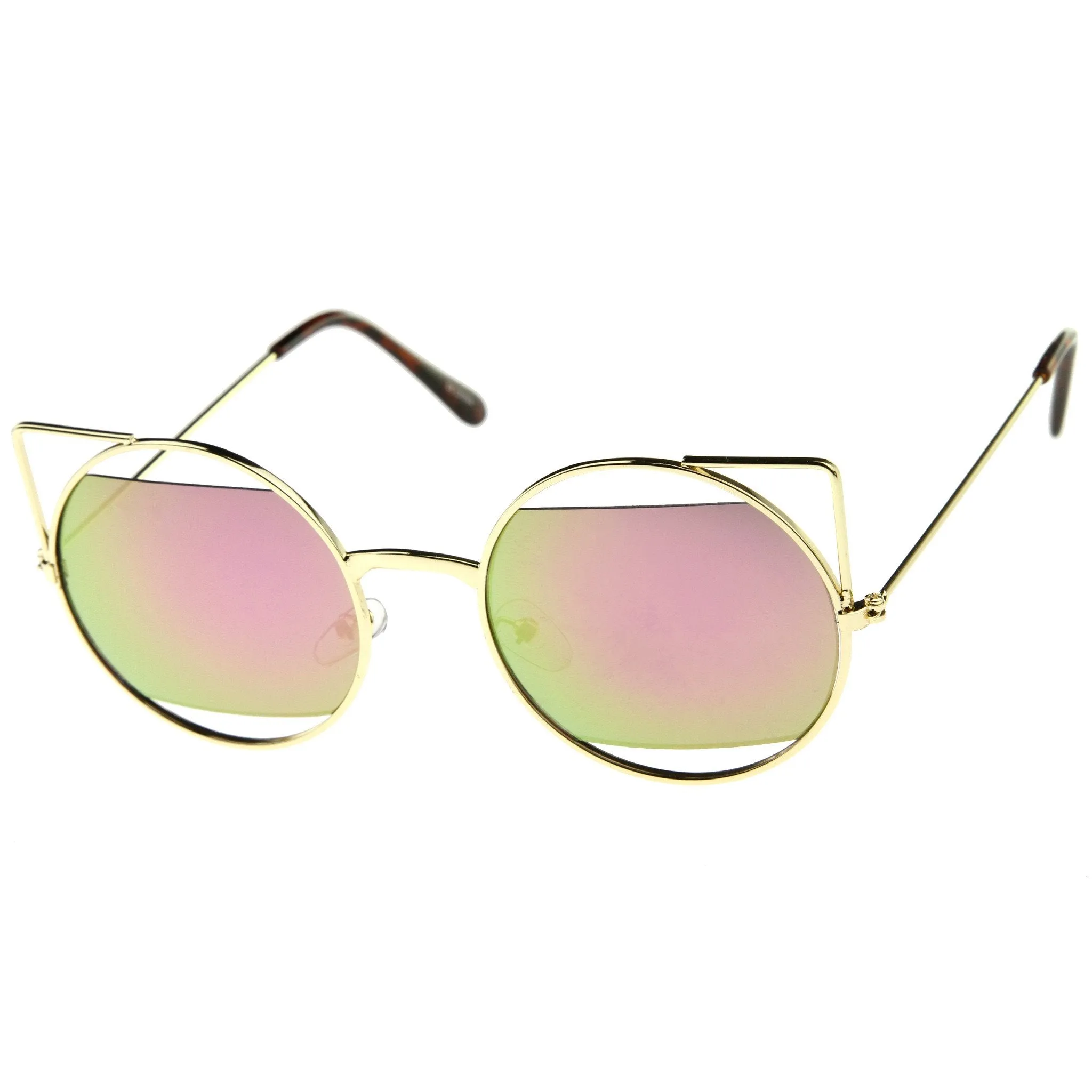 Women's Laser Cut Mirror Lens Cat Eye Sunglasses A349