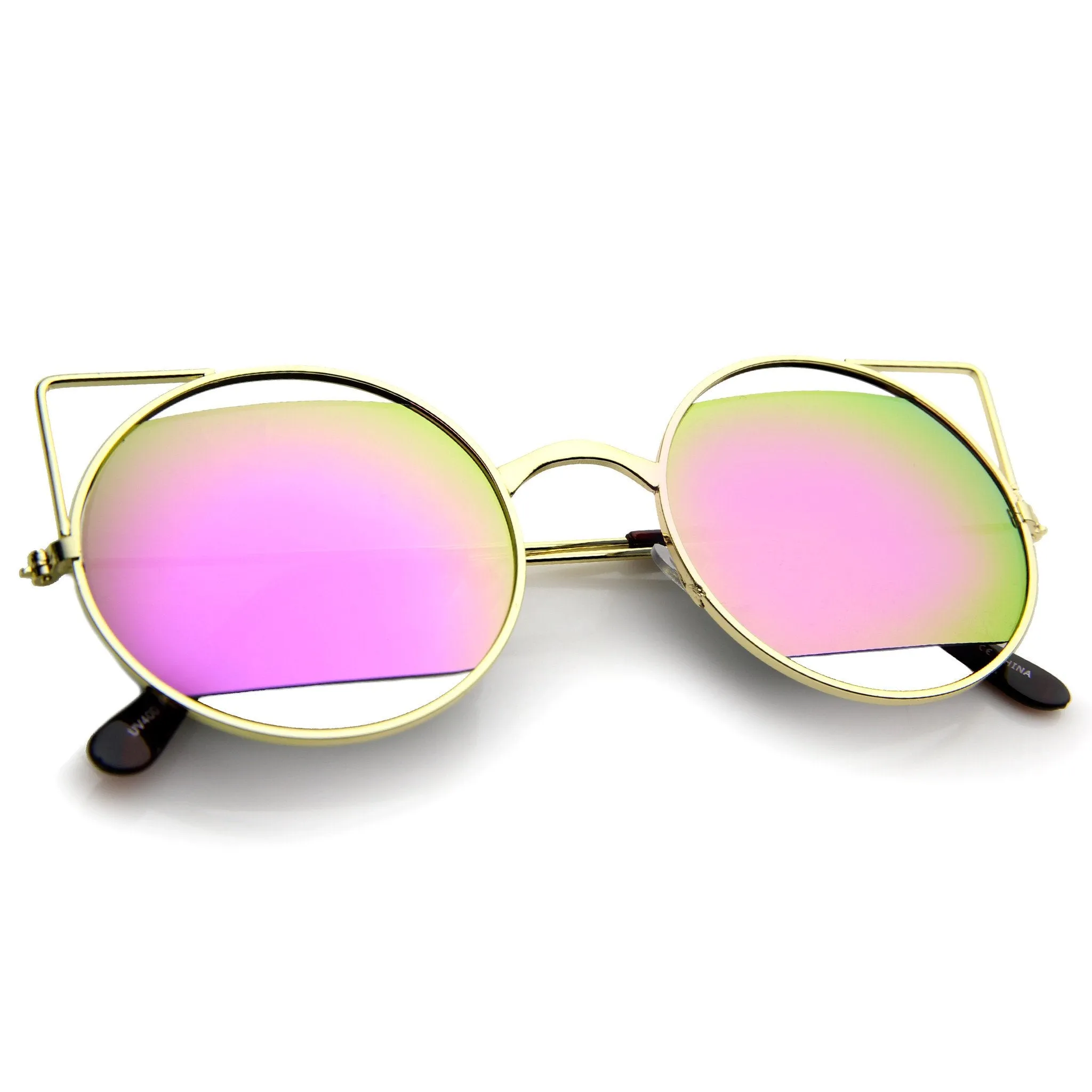 Women's Laser Cut Mirror Lens Cat Eye Sunglasses A349