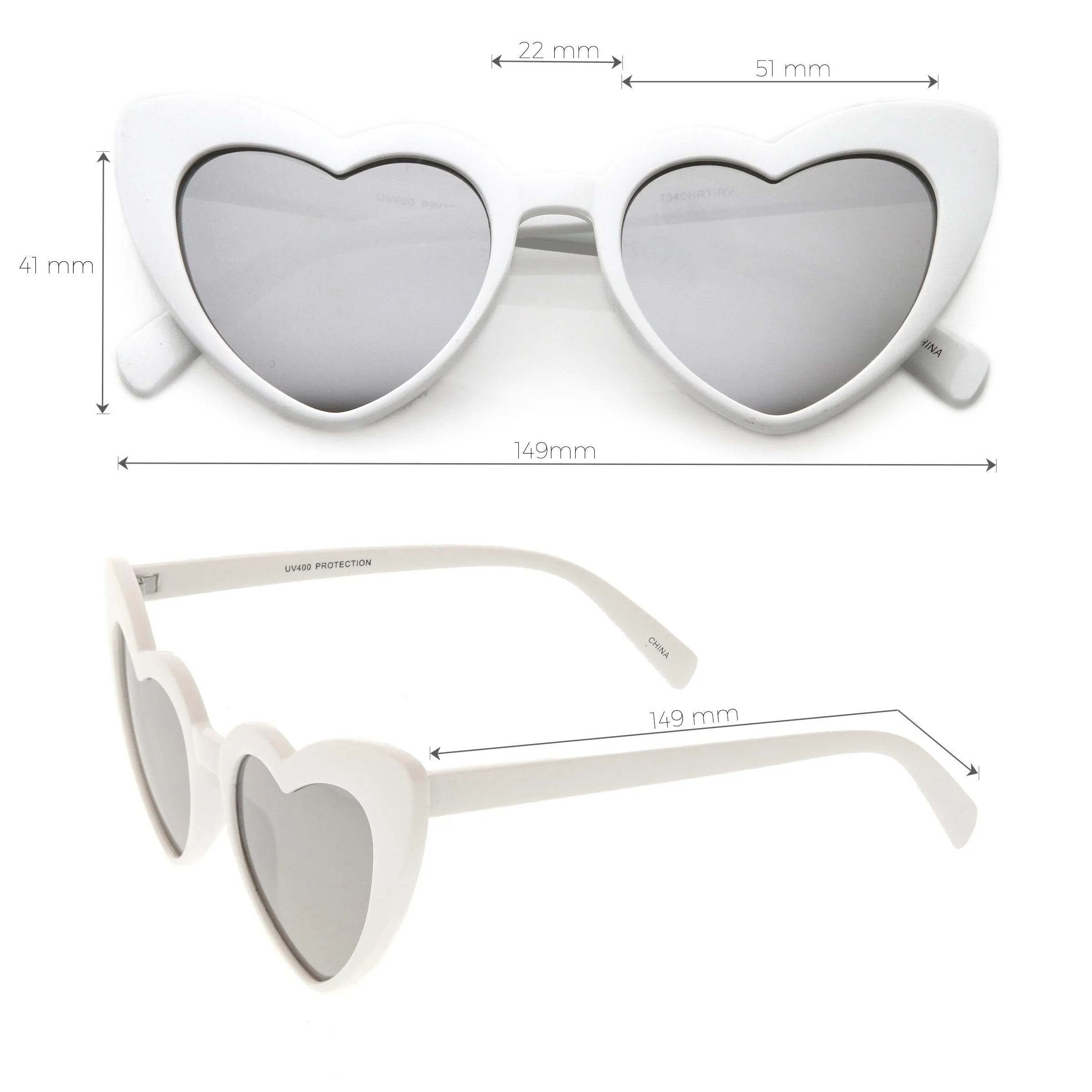 Women's Oversize Cat Eye Heart Shape Mirrored Lens Sunglasses C515