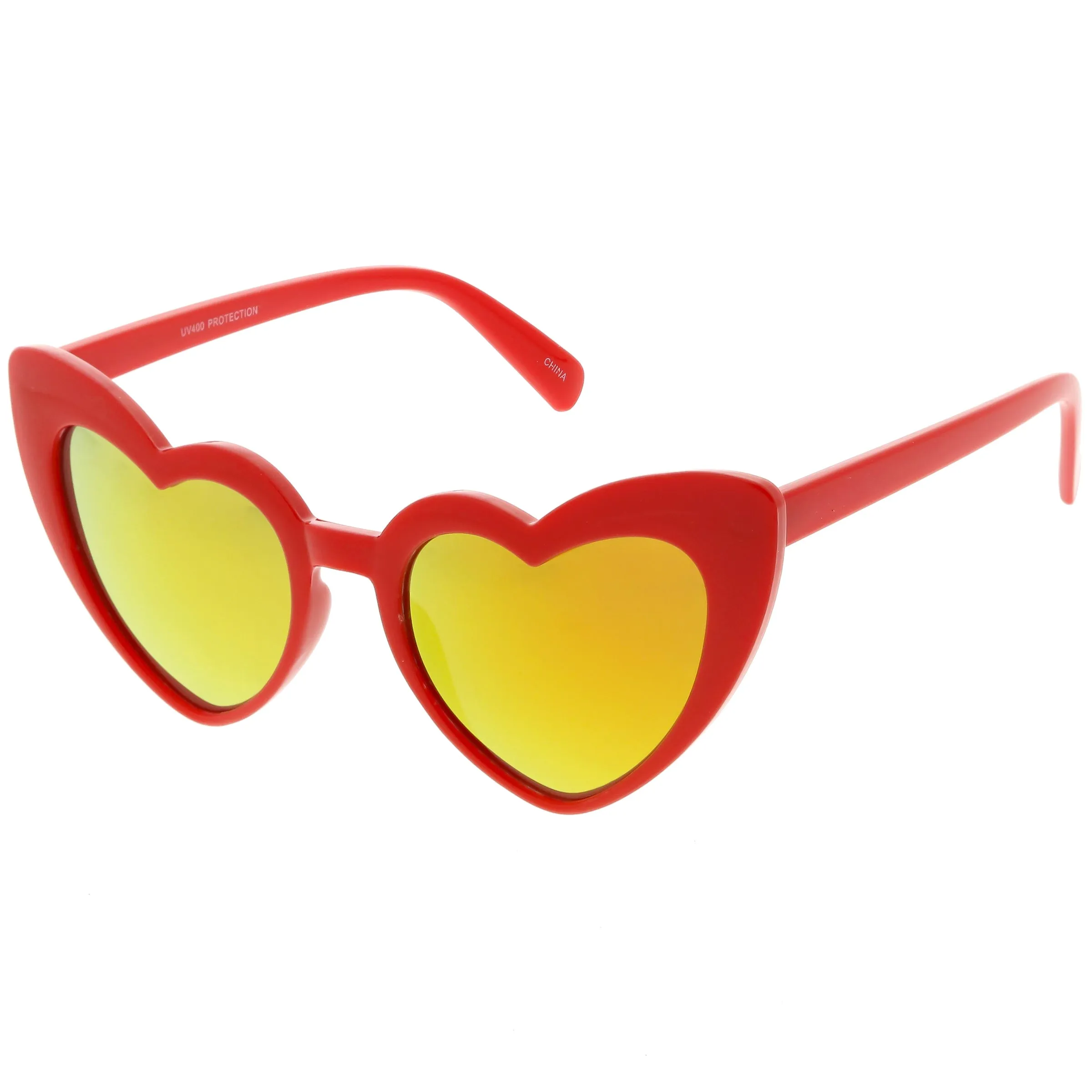 Women's Oversize Cat Eye Heart Shape Mirrored Lens Sunglasses C515