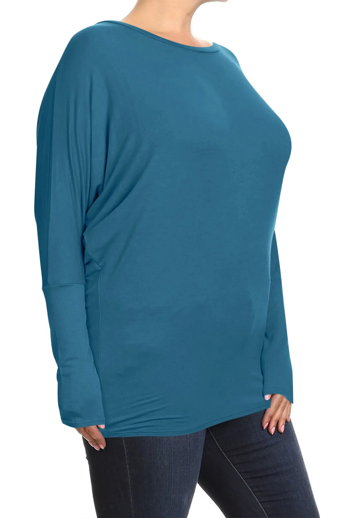 Women's Plus Size Dolman Long Sleeve Solid Loose Fit Tunic Top