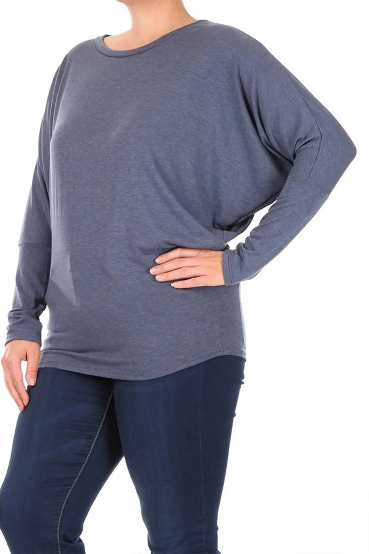 Women's Plus Size Dolman Long Sleeve Solid Loose Fit Tunic Top