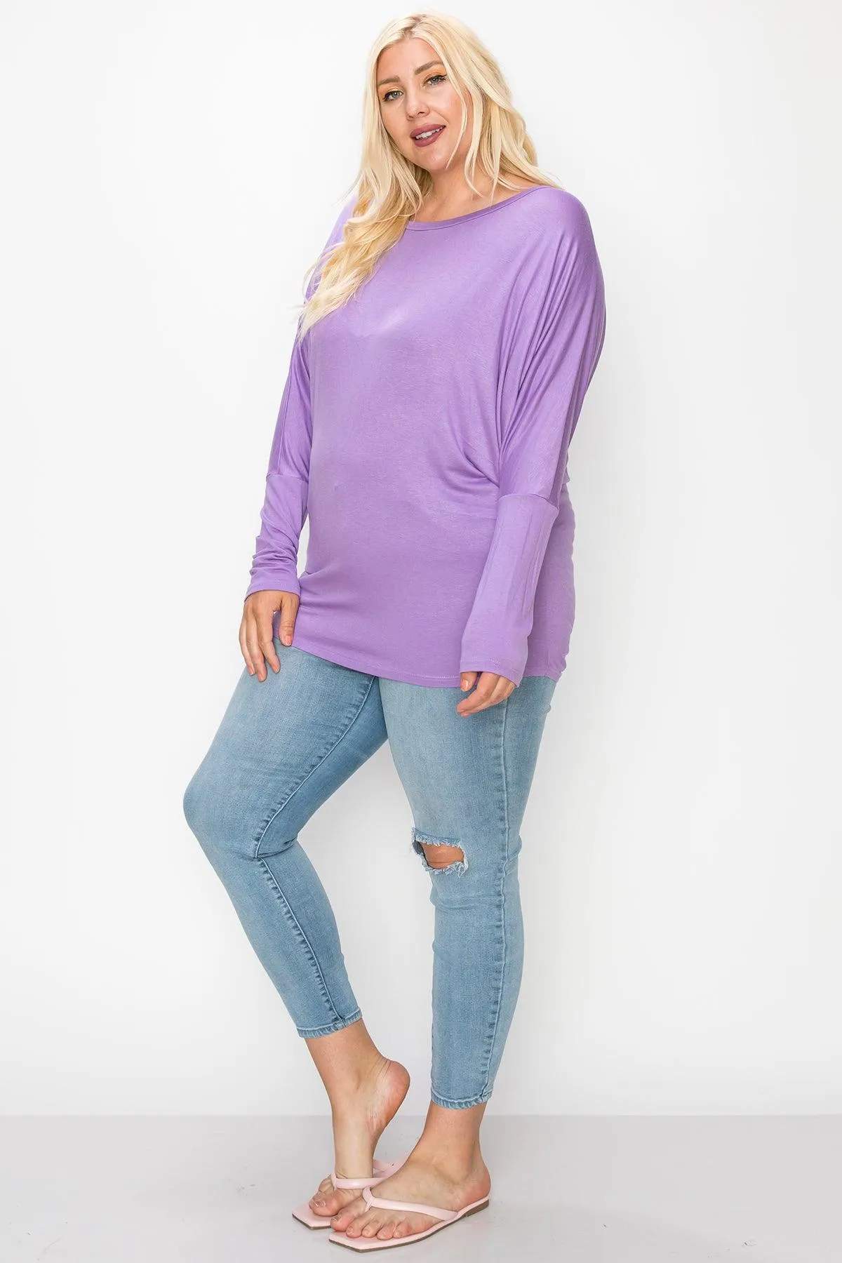 Women's Plus Size Dolman Long Sleeve Solid Loose Fit Tunic Top