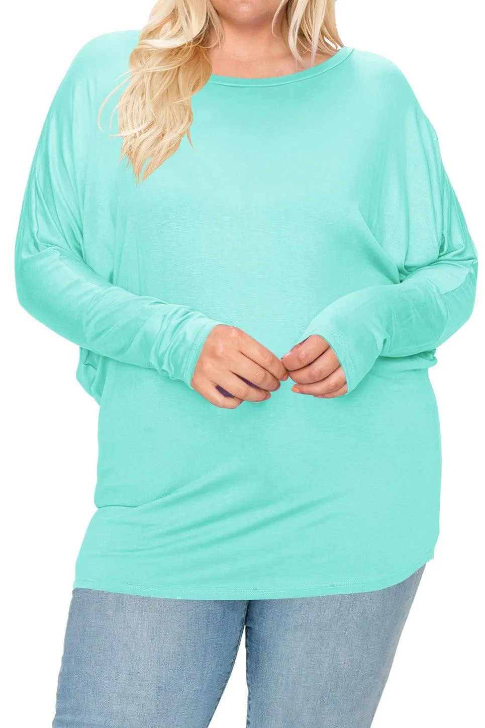 Women's Plus Size Dolman Long Sleeve Solid Loose Fit Tunic Top