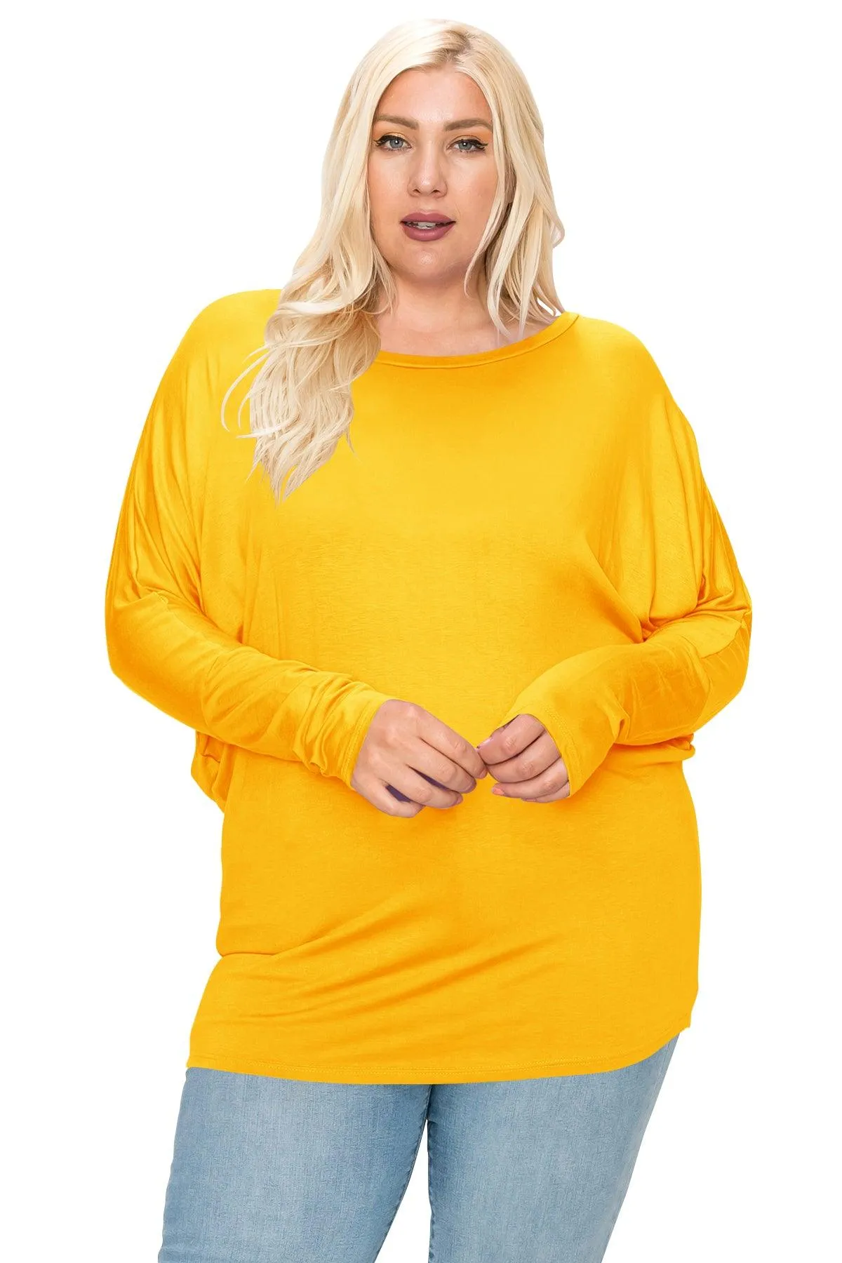 Women's Plus Size Dolman Long Sleeve Solid Loose Fit Tunic Top