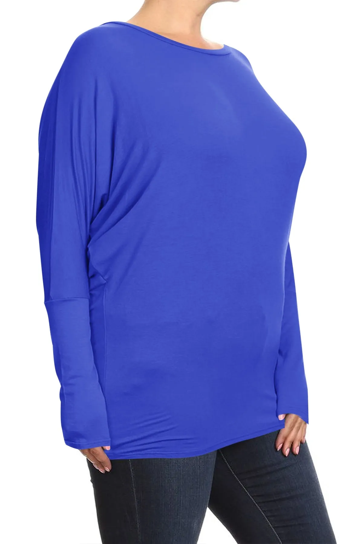 Women's Plus Size Dolman Long Sleeve Solid Loose Fit Tunic Top