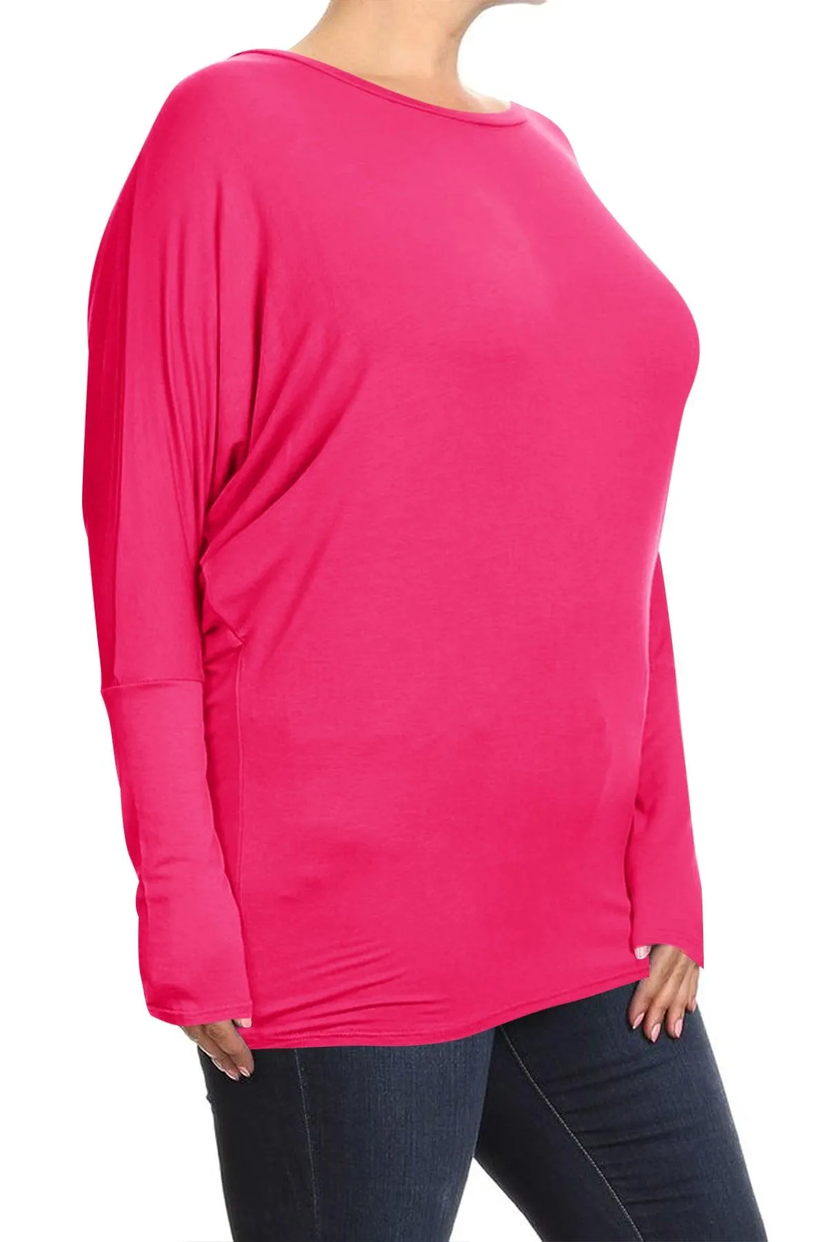 Women's Plus Size Dolman Long Sleeve Solid Loose Fit Tunic Top