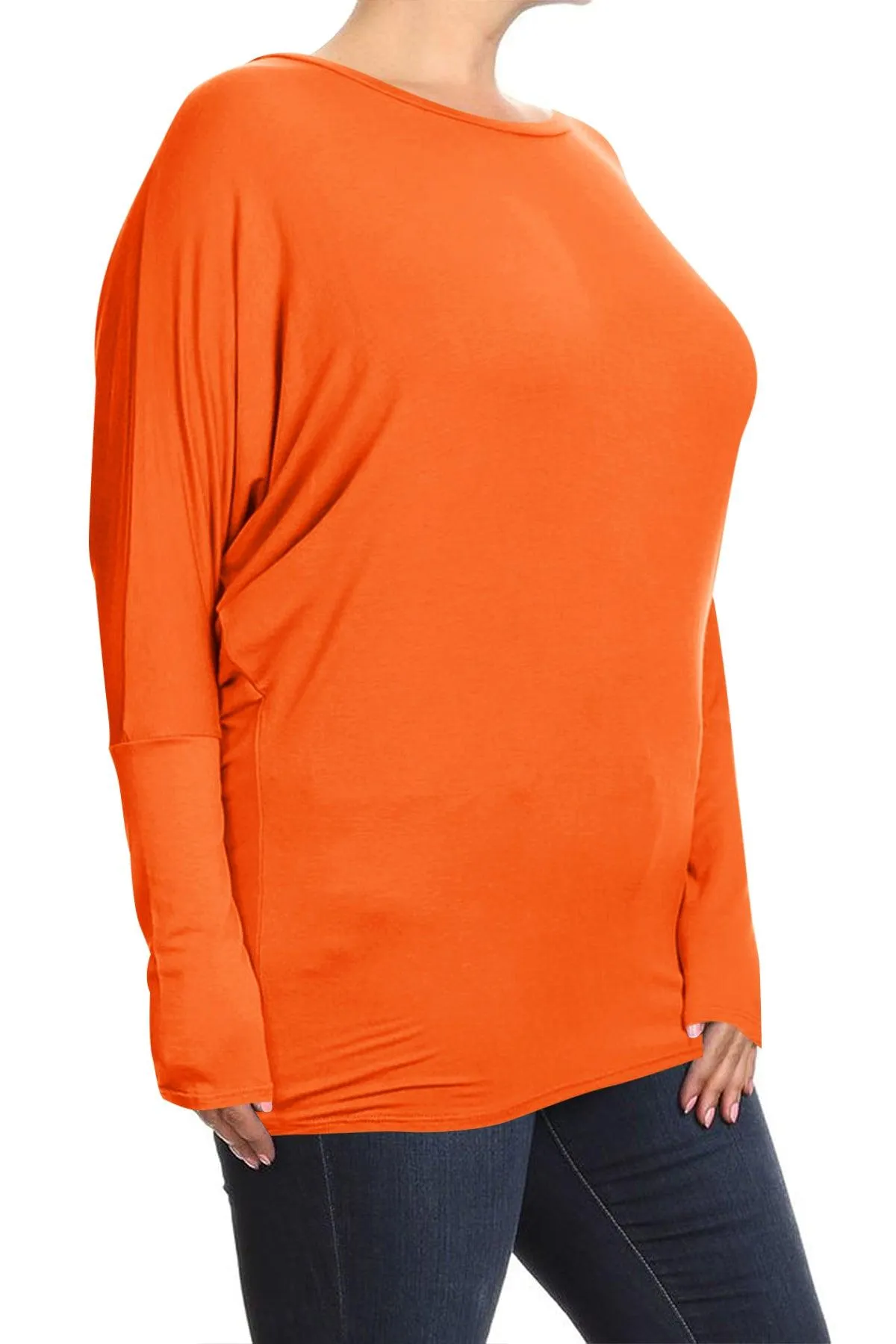 Women's Plus Size Dolman Long Sleeve Solid Loose Fit Tunic Top