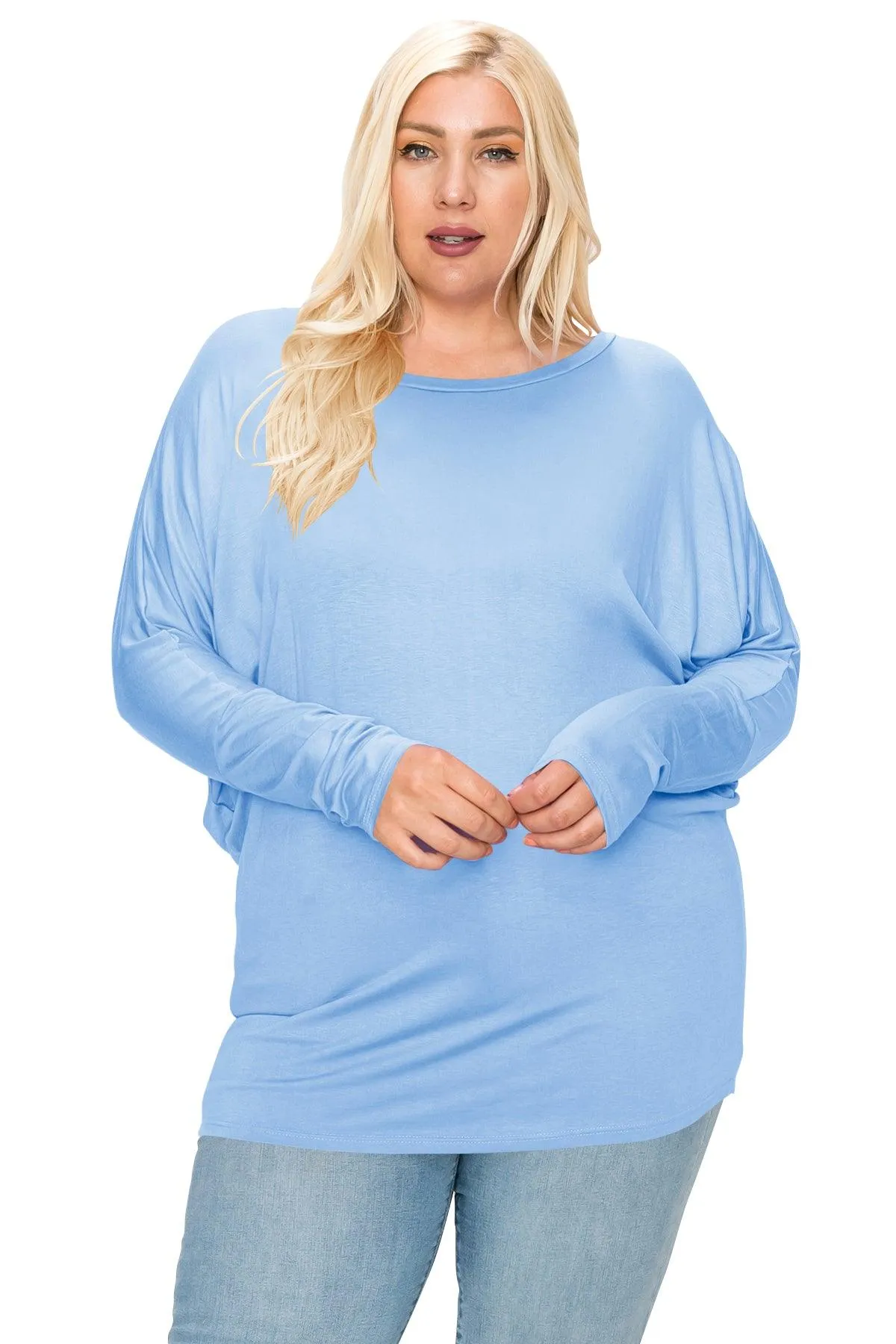 Women's Plus Size Dolman Long Sleeve Solid Loose Fit Tunic Top