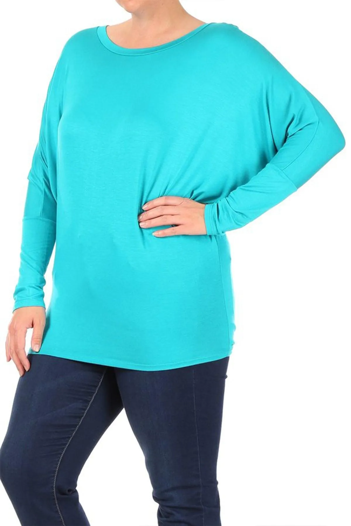 Women's Plus Size Dolman Long Sleeve Solid Loose Fit Tunic Top