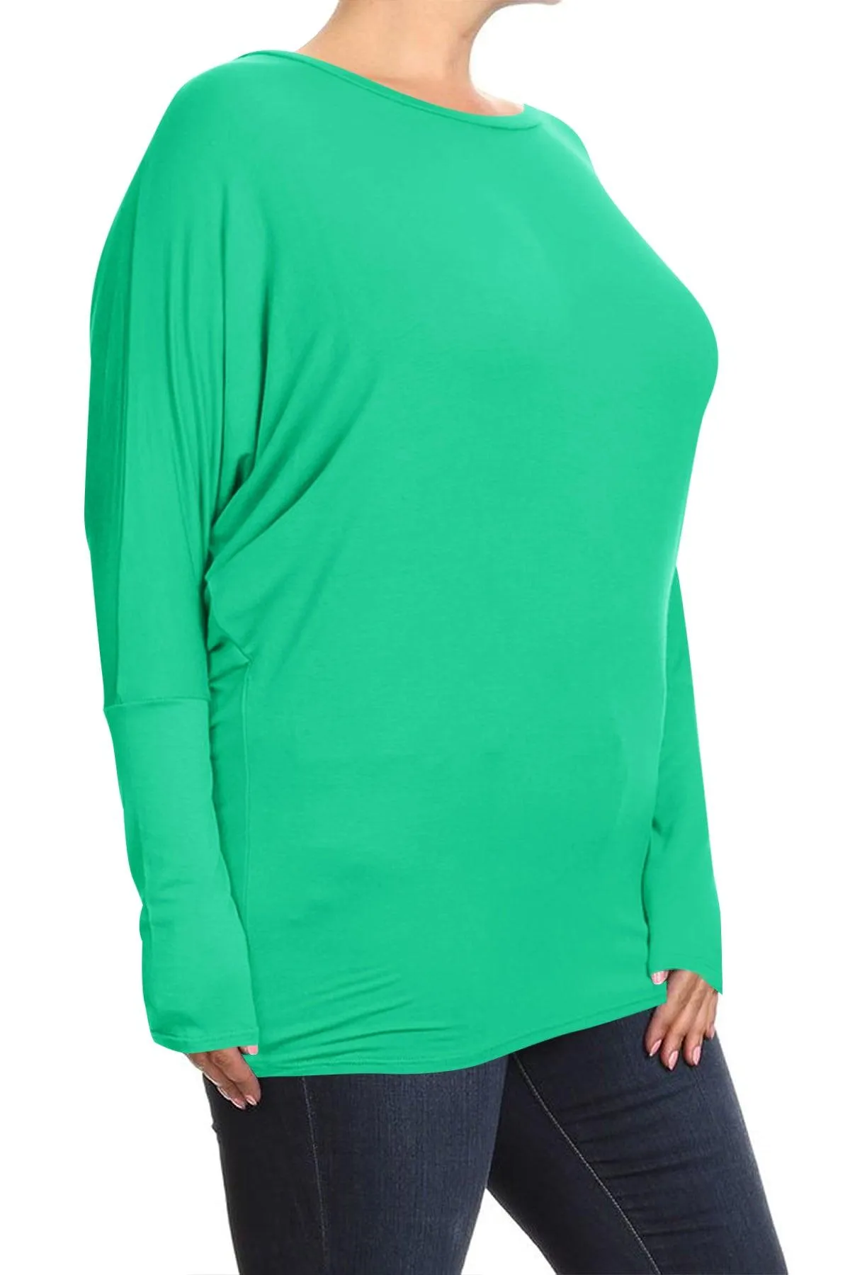 Women's Plus Size Dolman Long Sleeve Solid Loose Fit Tunic Top