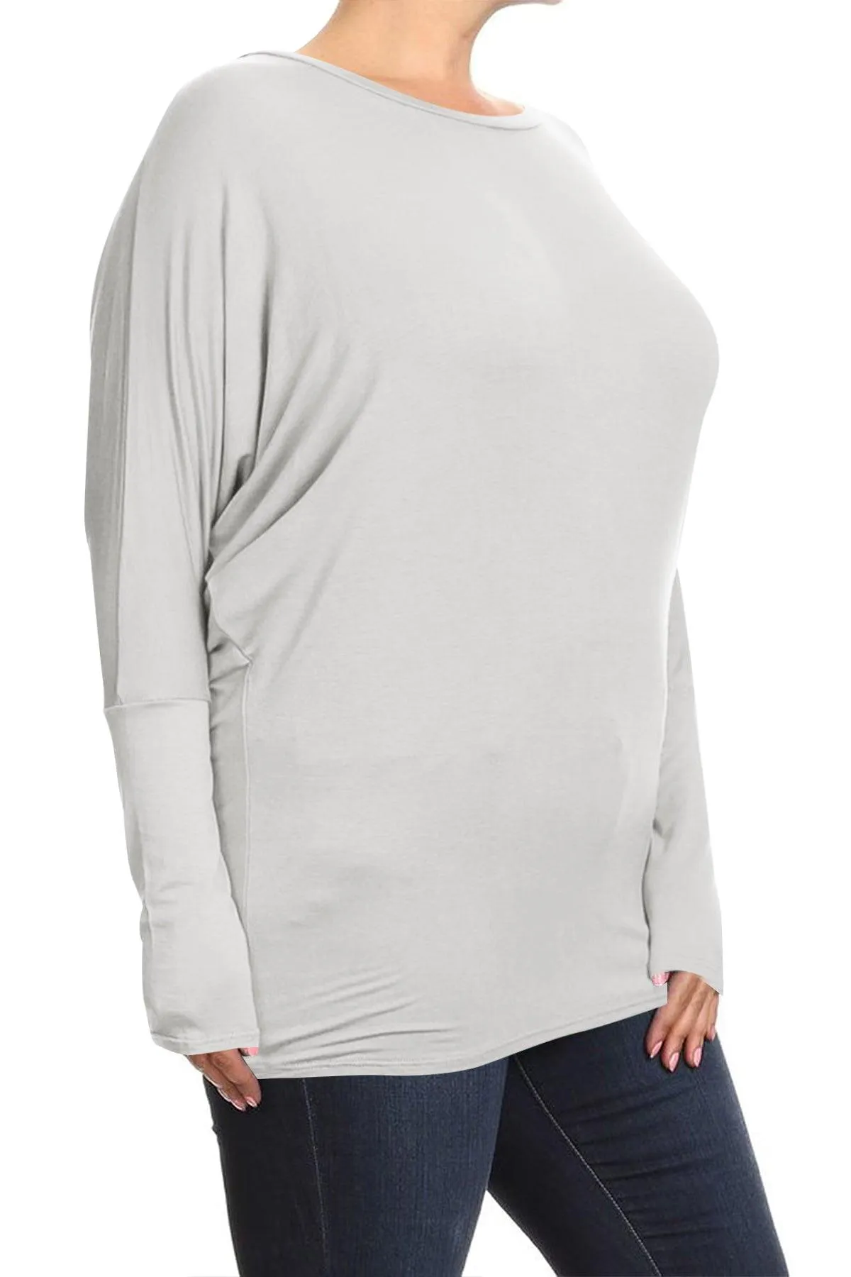 Women's Plus Size Dolman Long Sleeve Solid Loose Fit Tunic Top