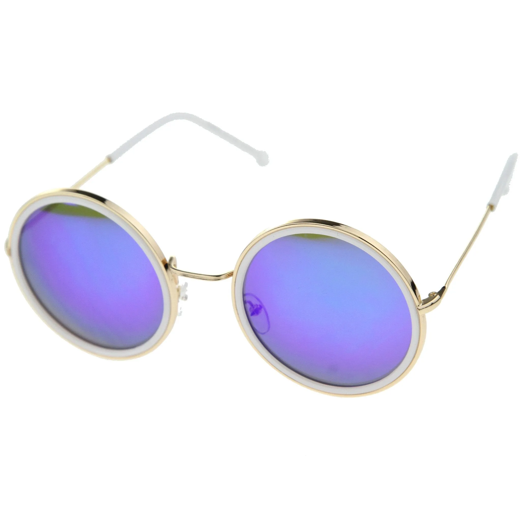 Women's Round Metal Mirrored Lens Sunglasses A039